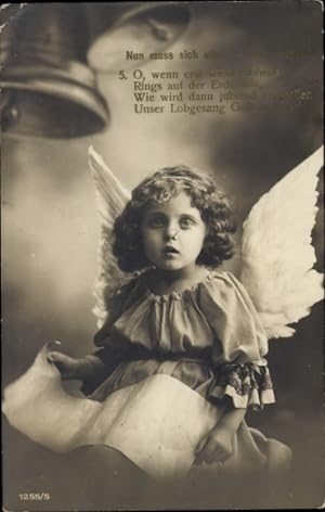Ansichtskarte / Postkarte Engel mit Schriftrolle, Glocke