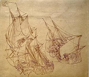 Antique drawing | Two sailships, dated 1777, 1 p.