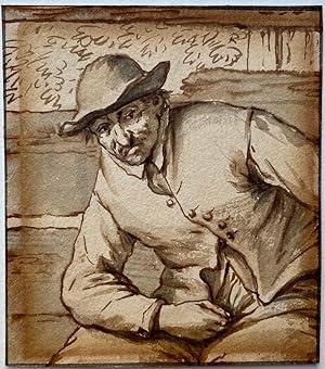 Antique drawing | Man with hat behind two barrels, ca. 1680, 1 p.