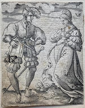 Antique print, engraving | Dancing couple, ca. 1550, 1 p.