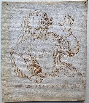 Antique drawing | Woman with raised hand, ca. 1680, 1 p.