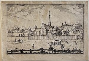 Antique print, etching | The leper-house at Haarlem/De Leprozerie in Haarlem, published 1728, 1 p.
