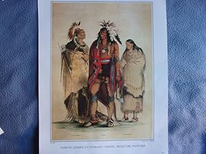 Planche couleur 1979 d apres gravure Nathaniel CURRIER NORTH AMERICAN INDIANS OSAGE IROQUOIS PAWNEE