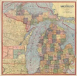 Map of Michigan Showing Distances Between Railroad Stations Early 20th century commercial and tra...