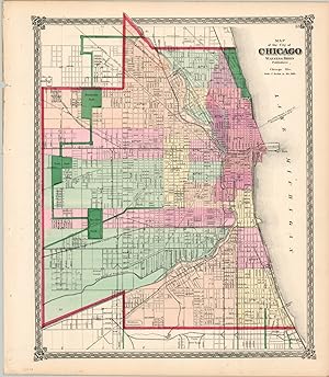 Map of the City of Chicago Hand colored map of Chicago showing the city three years after the fire.