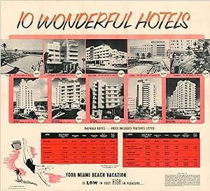 10 Wonderful Hotels Advertising poster showcasing some of Miami Beach's finest hotels from the Fa...