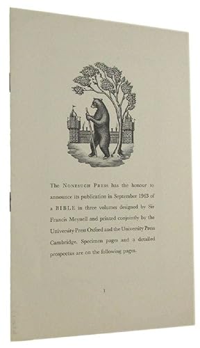 THE NONESUCH PRESS HAS THE HONOUR TO ANNOUNCE ITS PUBLICATION IN 1963 OF A BIBLE . .