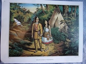 Planche couleur 1979 d apres gravure Nathaniel CURRIER RECTO HIAWATHA'S WEDDING VERSO THE INDIAN ...