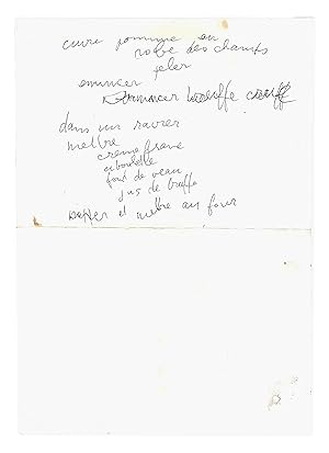 Curieux manuscrit de Gainsbourg pour une recette de cuisine