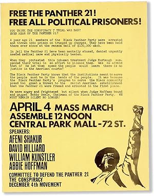 Broadside: Free the Panther 21! Free All Political Prisoners! April 4 Mass March, Assemble 12 Noo...