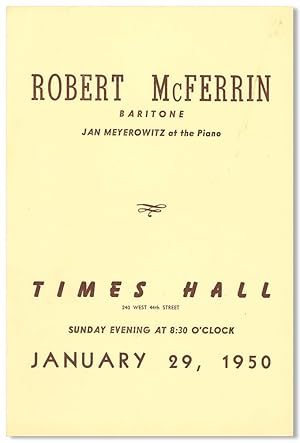 [Program for:] ROBERT McFERRIN BARITONE JAN MEYEROWITZ AT THE PIANO . [caption title]