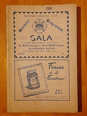 CLONTARF SWIMMING CLUB GALA Souvenir Programme: An Irish Selection V The London League at Blaclro...