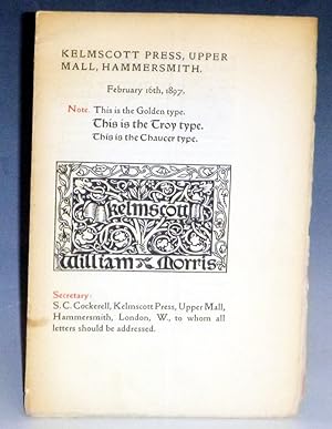 Kelmscott Press, Upper Mall, Hammersmith, February 16th, 1897 [catalog of books]