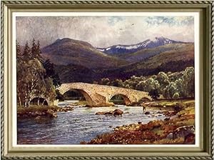 Old Mar Bridge and Lochnagar,Aberdeenshire,Vintage Watercolor Print