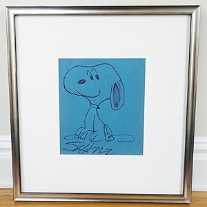 CHARLES SCHULZ SIGNED LARGE ORIGINAL FRAMED DRAWING OF SNOOPY~W. LOA.COA CERT.