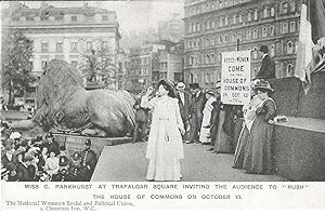 Suffragist Rally Postcard Miss. Cristabell Pankhurst at Trafalgar Square Inviting the Audience to...