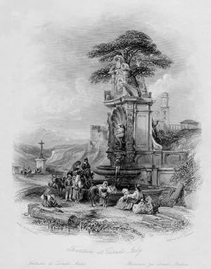 Fountain at Carnelo Italy,1842 Steel Engraving