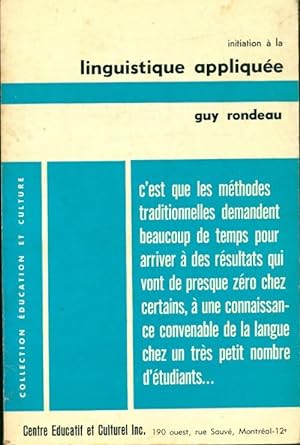 Linguistique appliqu?e - Guy Rondeau