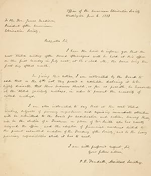 Autograph Letter to James Madison as President of the American Colonization Society