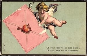Ansichtskarte / Postkarte Amor mit Liebesbrief, Engel