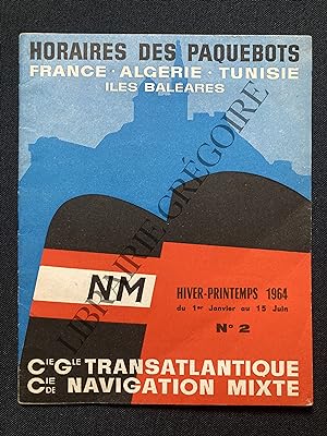 CIE GLE TRANSATLANTIQUE CIE DE NAVIGATION MIXTE-HORAIRES DES PAQUEBOTS FRANCE-ALGERIE-TUNISIE-ILE...