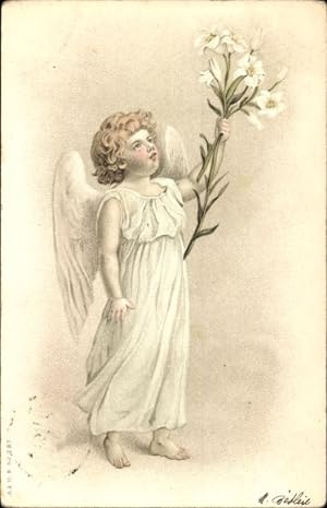 Litho Engel mit Lilien
