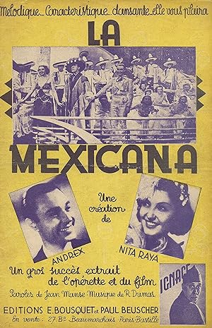 Partition de "La Mexicana", chanson extraite de l'opérette et du film "Ignace", avec Fernandel, c...