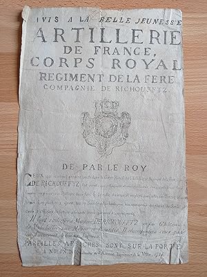 Affiche de recrutement pour la Compagnie de Richoufftz. Noyon. Imprimerie de P. Rocher. 1766