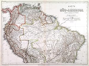 KARTE VON SÜD-AMERIKA. Large double page map of northern South America.