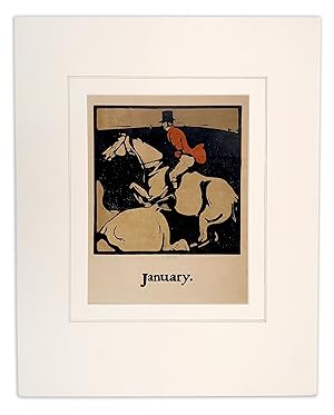 January. HUNTING. [Woodblock print from "An Almanac of Twelve Sports"]