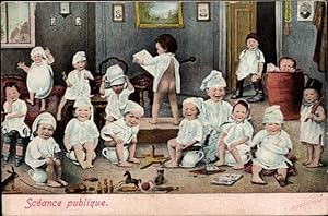 Ansichtskarte / Postkarte Öffentliche Sitzung, Kleinkinder auf Nachttöpfen, Fotomontage