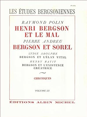 Les études bergsoniennes volume III