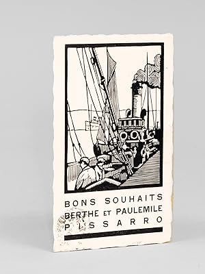Gravure sur bois avec mention imprimées "Bons souhaits Berthe et PaulEmile Pissarro" en carte pos...