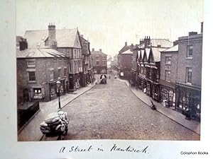 Nantwich, Cheshire. 4 mid-19th century sepia albumen photos. Town centre with activity + The Book...