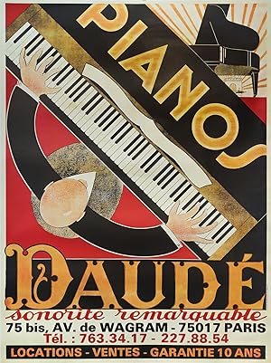 1980s Original French Art Deco Piano Poster - Pianos Daudé (Restrike)