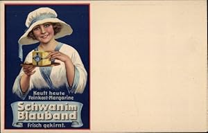 Ansichtskarte / Postkarte Kauft heute Feinkost Margarine, Schwan im Blauband, Reklame