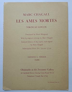 Catalogue of an Exhibition of Original Etchings by Marc Chagall to illustrate Les Ames Mortes by ...