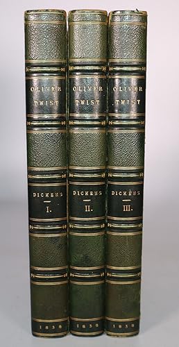 Oliver Twist By Charles Dickens In Three Volumes [First Edition, Second State Half Leather Binding]