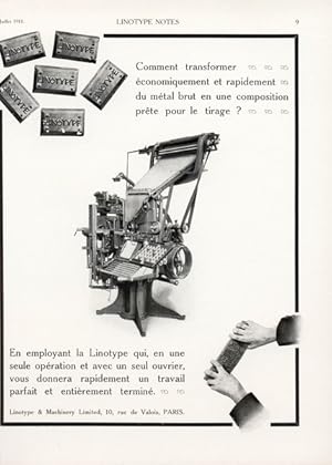 Linotype Notes & Printing Machinery Record. Édition française. Années 1911 (n. 4 à 11) et 1913