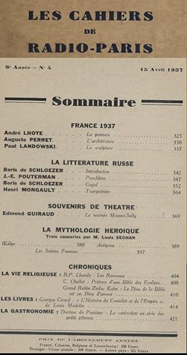 Les Cahiers de Radio-Paris 1937-4 : France 1937 - La littérature russe, souvenirs de Mounet-Sully...