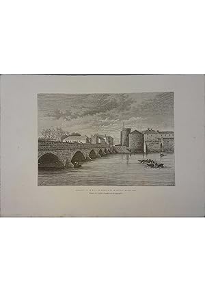 Limerick. Le pont de Thomond et le château du roi Jean. Gravure extraite de la Géographie univers...