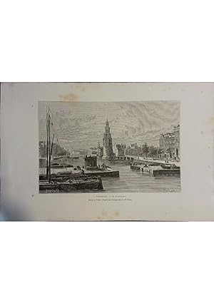 Amsterdam. Le Kalkmarkt. Gravure extraite de la Géographie universelle d'Elisée Reclus. Vers 1880.