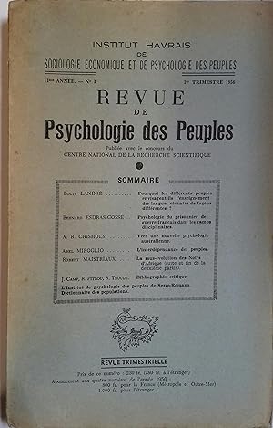 Revue de psychologie des peuples 1956 N° 1 : Langues vivantes - Prisonniers de guerre - Australie...
