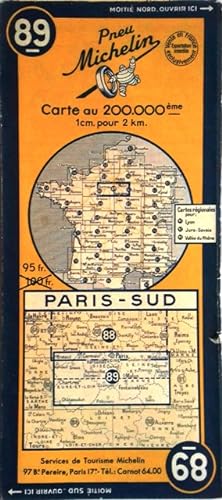 Ancienne Carte Michelin N° 89 : Paris-Sud. Carte au 200.000e.