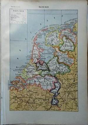 Carte en couleurs des Pays-Bas. Carte extraite du Larousse universel en 2 volumes.