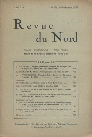 Revue du Nord. Pologne au XVII e - Liberté d'enseignement à la veille de 1848, l'opinion belge en...