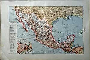 Carte en couleurs du Mexique. Carte extraite du Larousse universel en 2 volumes.