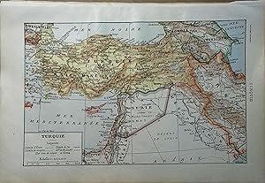 Carte en couleurs de la Turquie. Carte extraite du Larousse universel en 2 volumes.
