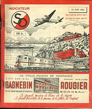 Horaires de transports divers : Chemin de fer, air, route, maritimes Au 15 juin 1954. Sud-Ouest.