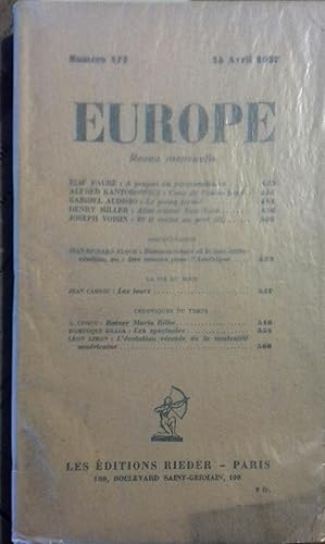 Europe N° 172 : Textes de Elie Faure - Gabriel Audisio - Henry Miller - Joseph Voisin 15 avril 1...